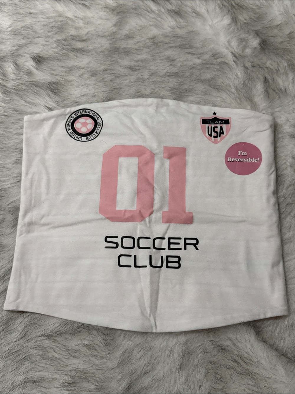 White & Pink Soccer Club Tube Crop Top